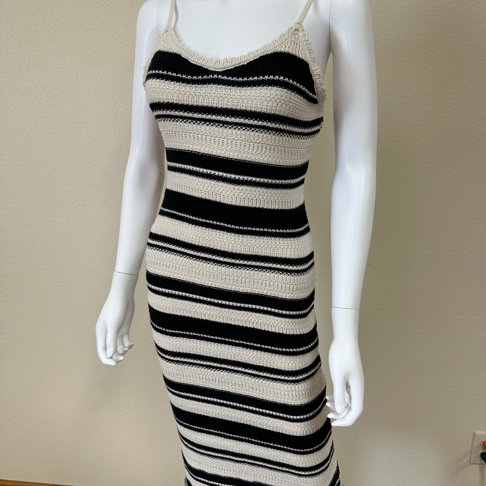 Freshman Black and Cream Striped Midi Dress